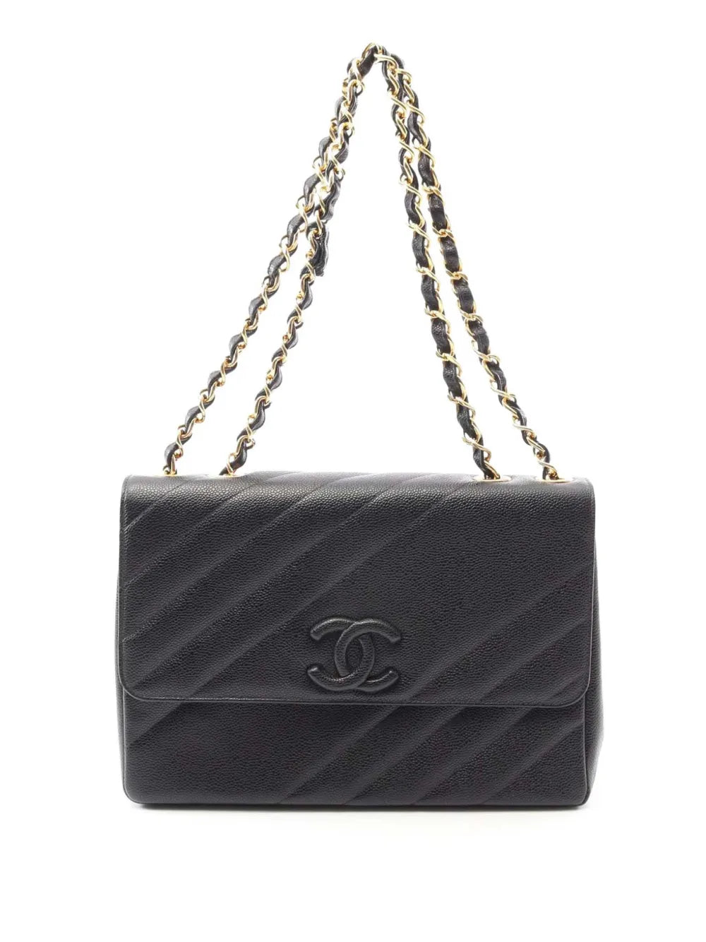Pre-OwnedCHANEL Pre-Owned1994-1996 Jumbo CC Diagonal Quilted Caviar Flap shoulder bag
