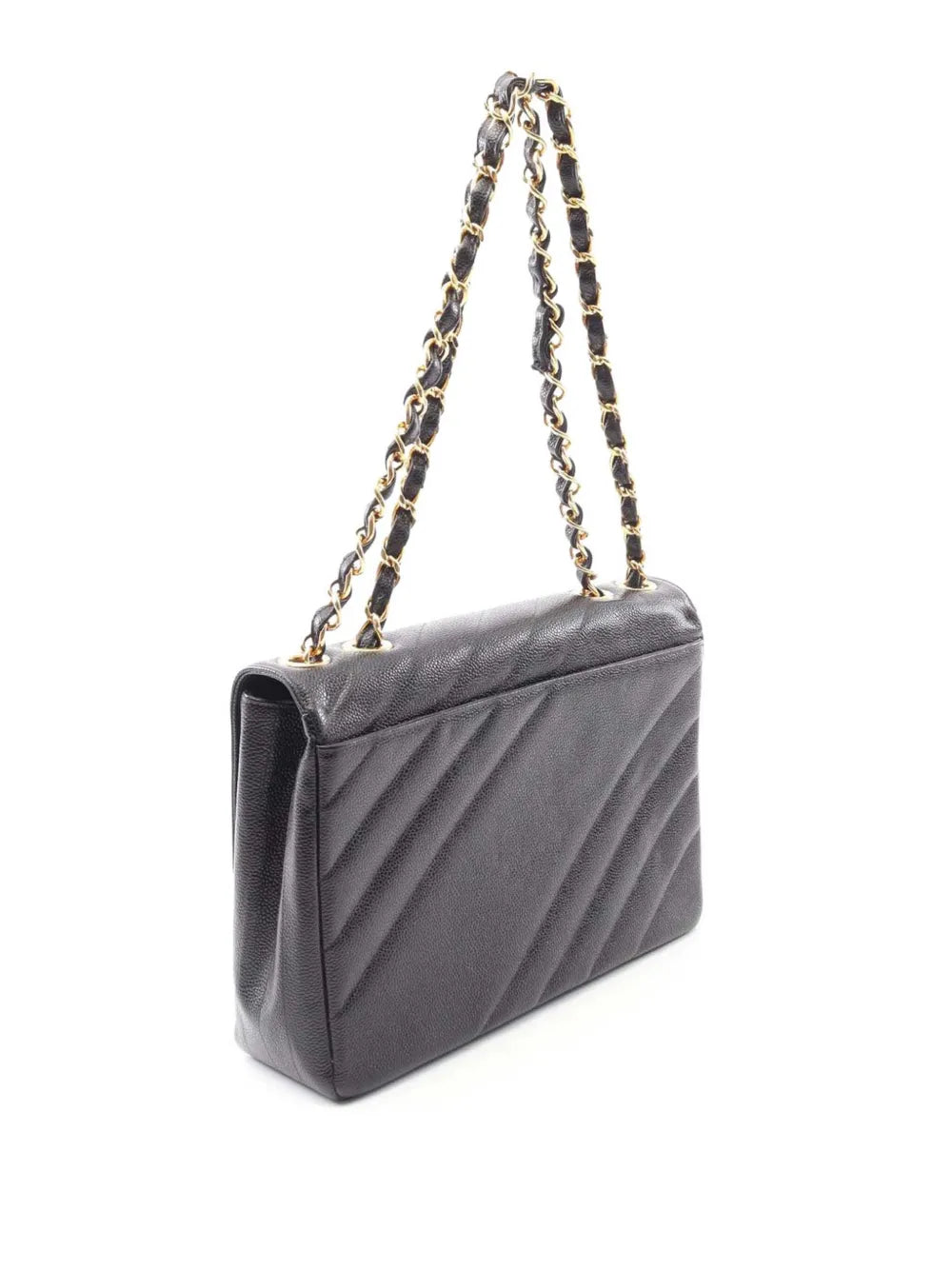 Pre-OwnedCHANEL Pre-Owned1994-1996 Jumbo CC Diagonal Quilted Caviar Flap shoulder bag