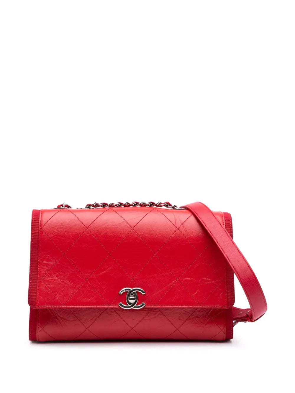 Pre-OwnedCHANEL Pre-Owned2018 CC Quilted Crumpled Calfskin and Grosgrain Flap crossbody bag