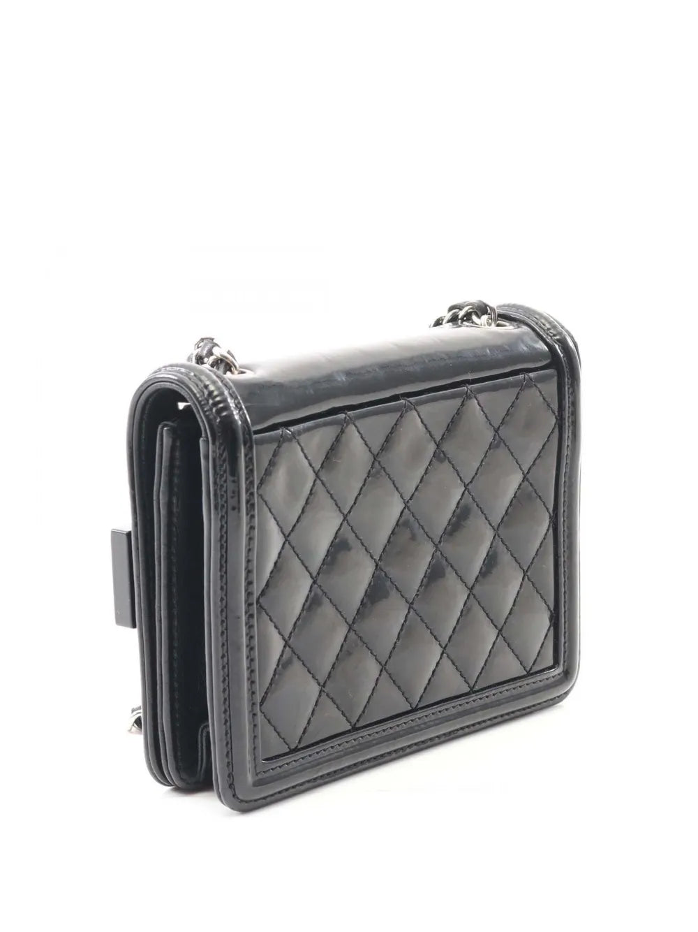 Pre-OwnedCHANEL Pre-Owned2014 Mini Patent and Acrylic Striped Boy Brick Flap crossbody bag