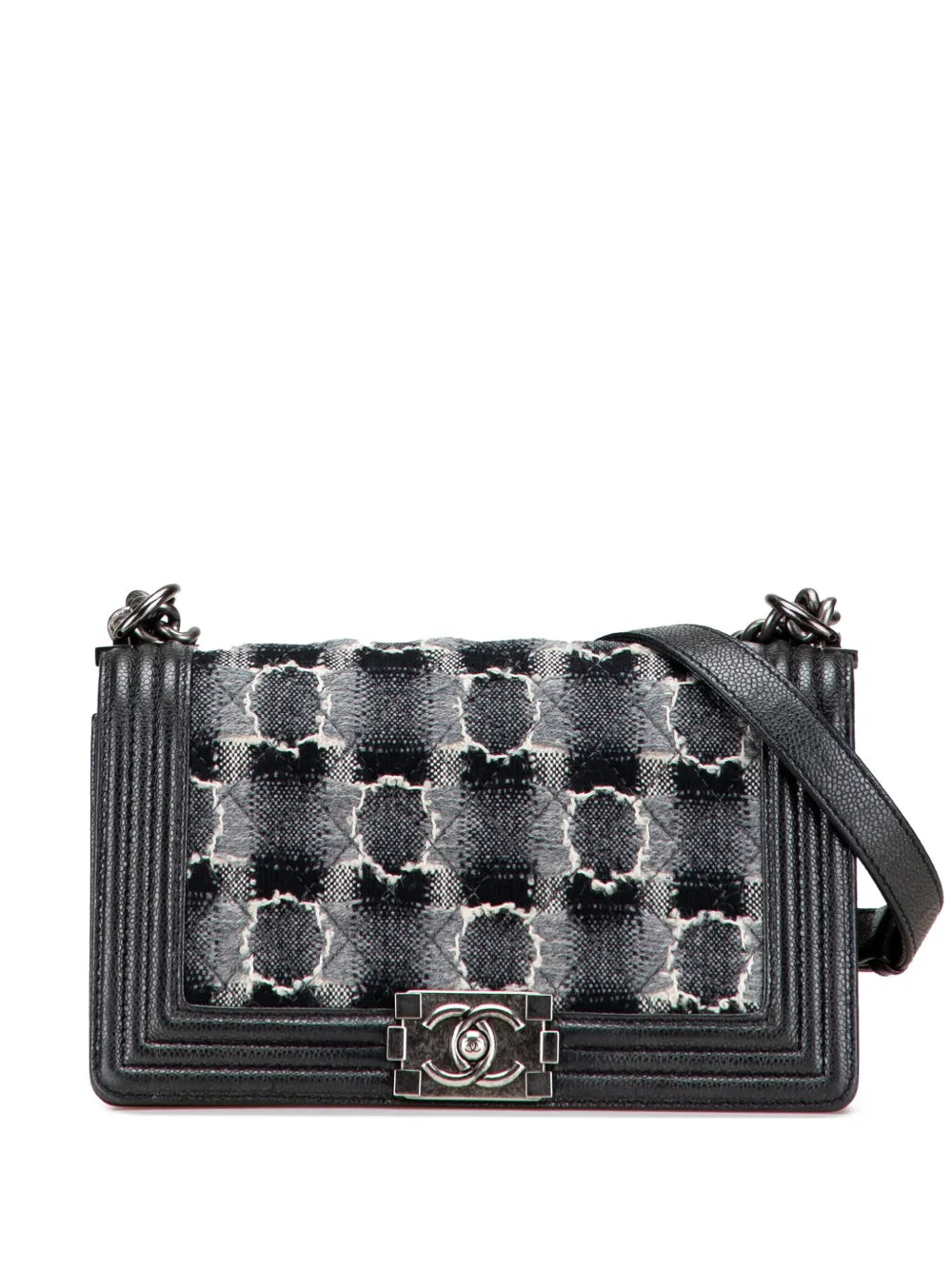 Pre-OwnedCHANEL Pre-Owned2013-2014 Medium Quilted Tweed Caviar Boy Flap crossbody bag