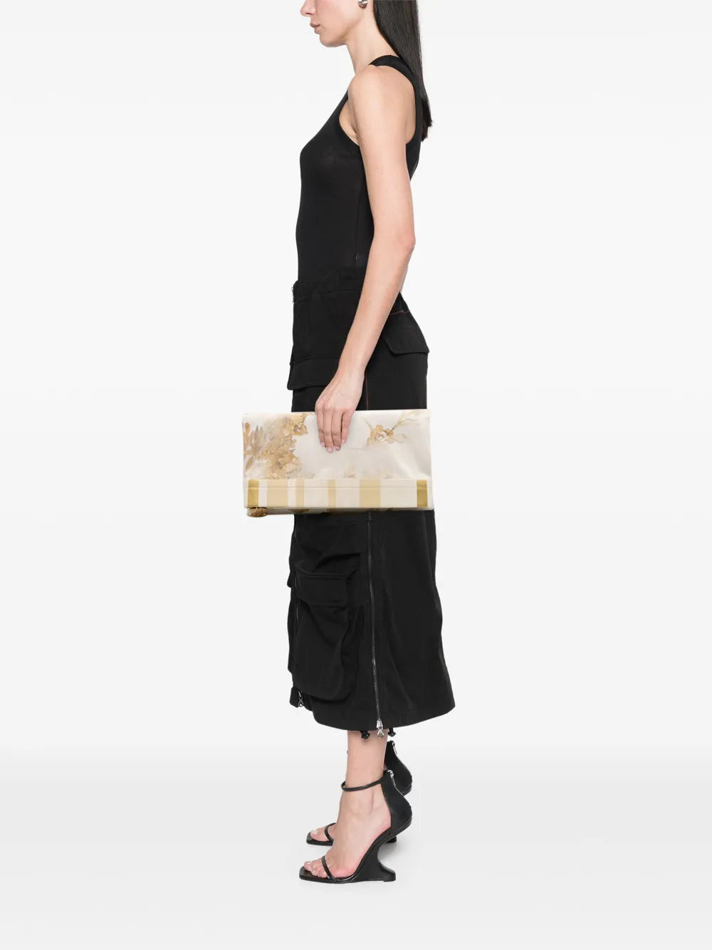Pre-OwnedCHANEL Pre-Owned2018 XL Printed Canvas and Striped Lambskin Foldover clutch bag