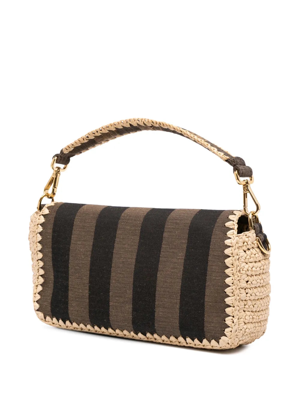 Pre-OwnedFendi Pre-Owned2000-2010 Pequin Gingham Canvas And Raffia Baguette satchel