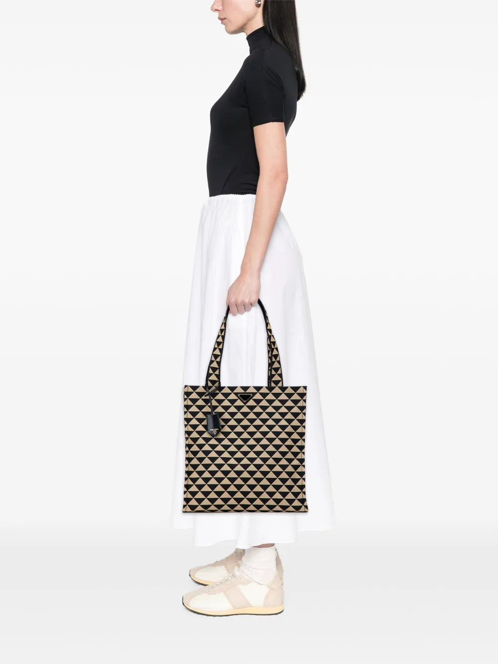 Pre-OwnedPrada Pre-Owned2013-2025 Embroidered Canvas Triangolo Symbole Shopping tote bag