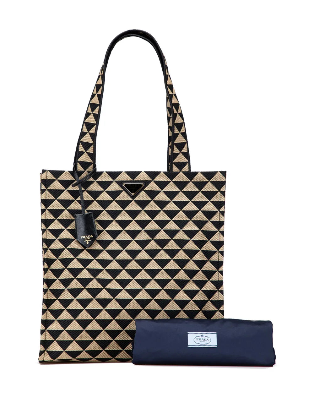 Pre-OwnedPrada Pre-Owned2013-2025 Embroidered Canvas Triangolo Symbole Shopping tote bag