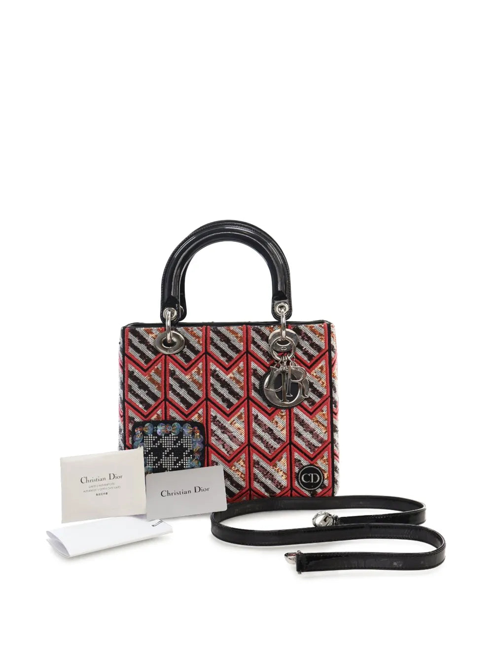 Pre-OwnedChristian Dior Pre-Owned2015 Medium Patent Sequin Embroidered Lady Dior satchel