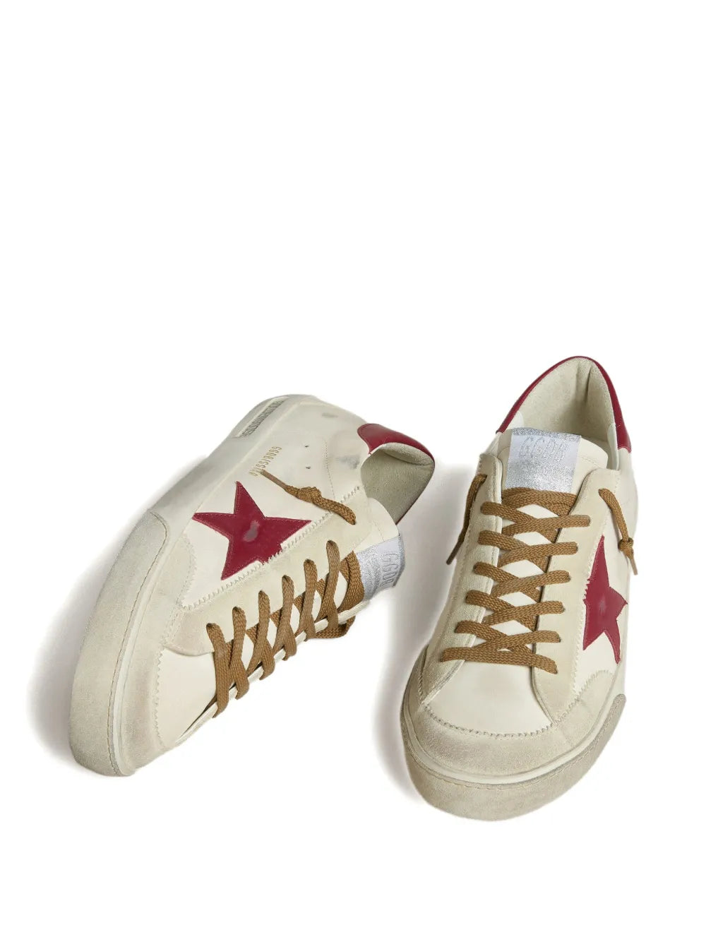 Golden Goose Super-Star With Red Leather Star And Beige Suede Inserts