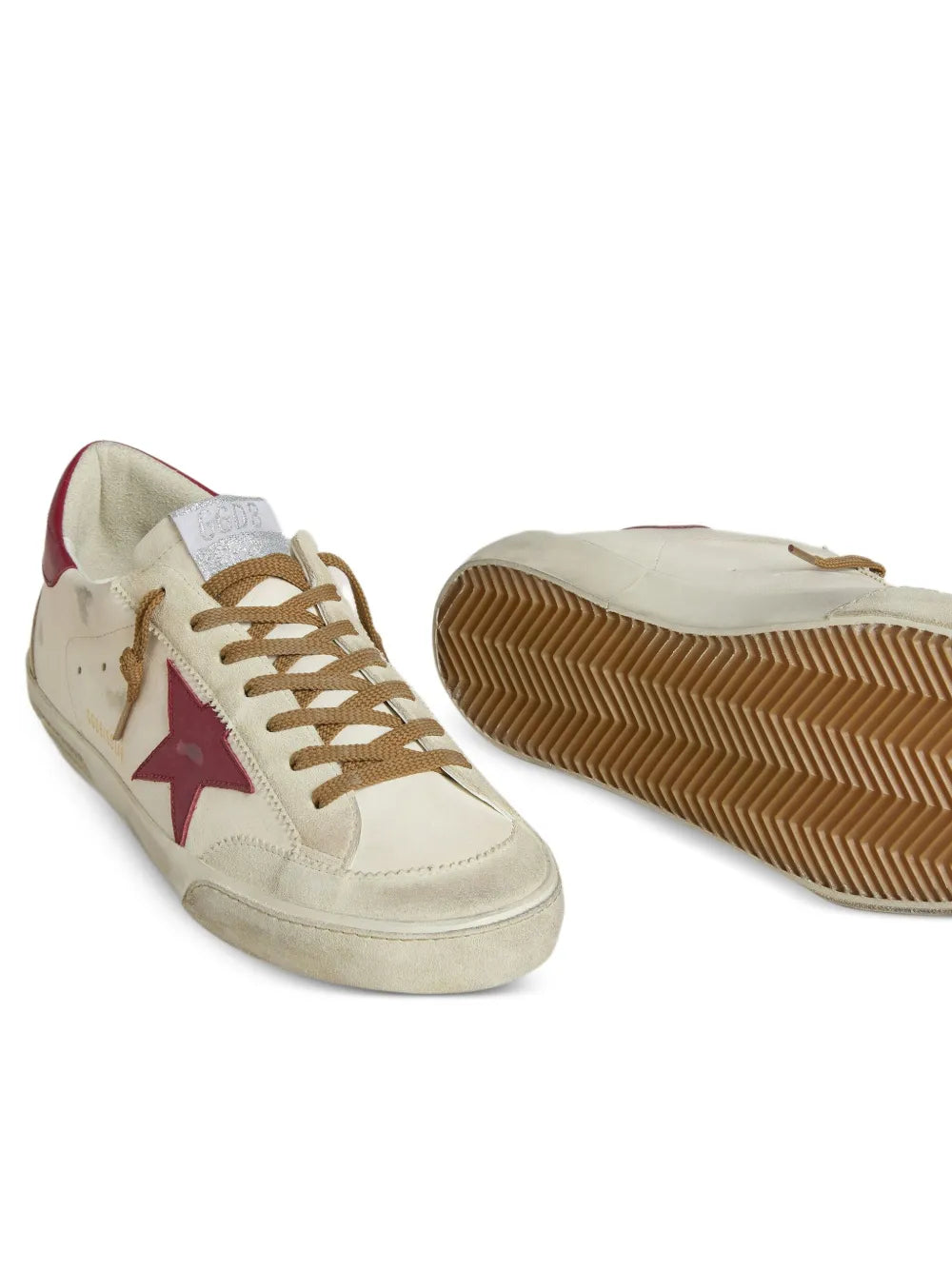 Golden Goose Super-Star With Red Leather Star And Beige Suede Inserts