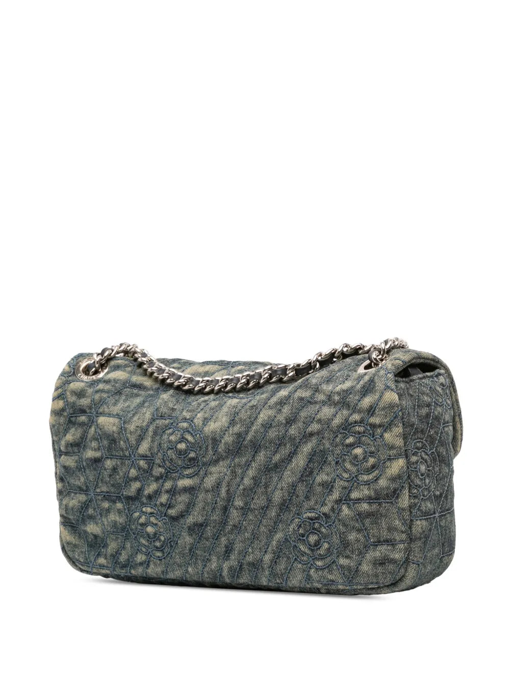 Pre-OwnedCHANEL Pre-Owned2012 Medium Embroidered Denim Camellia Flap shoulder bag