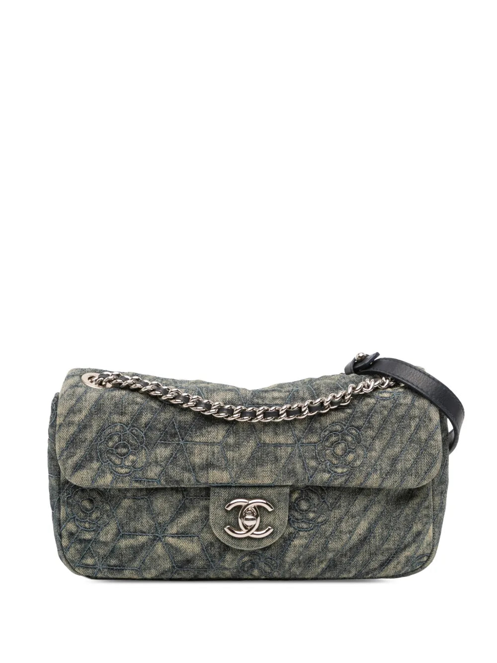 Pre-OwnedCHANEL Pre-Owned2012 Medium Embroidered Denim Camellia Flap shoulder bag