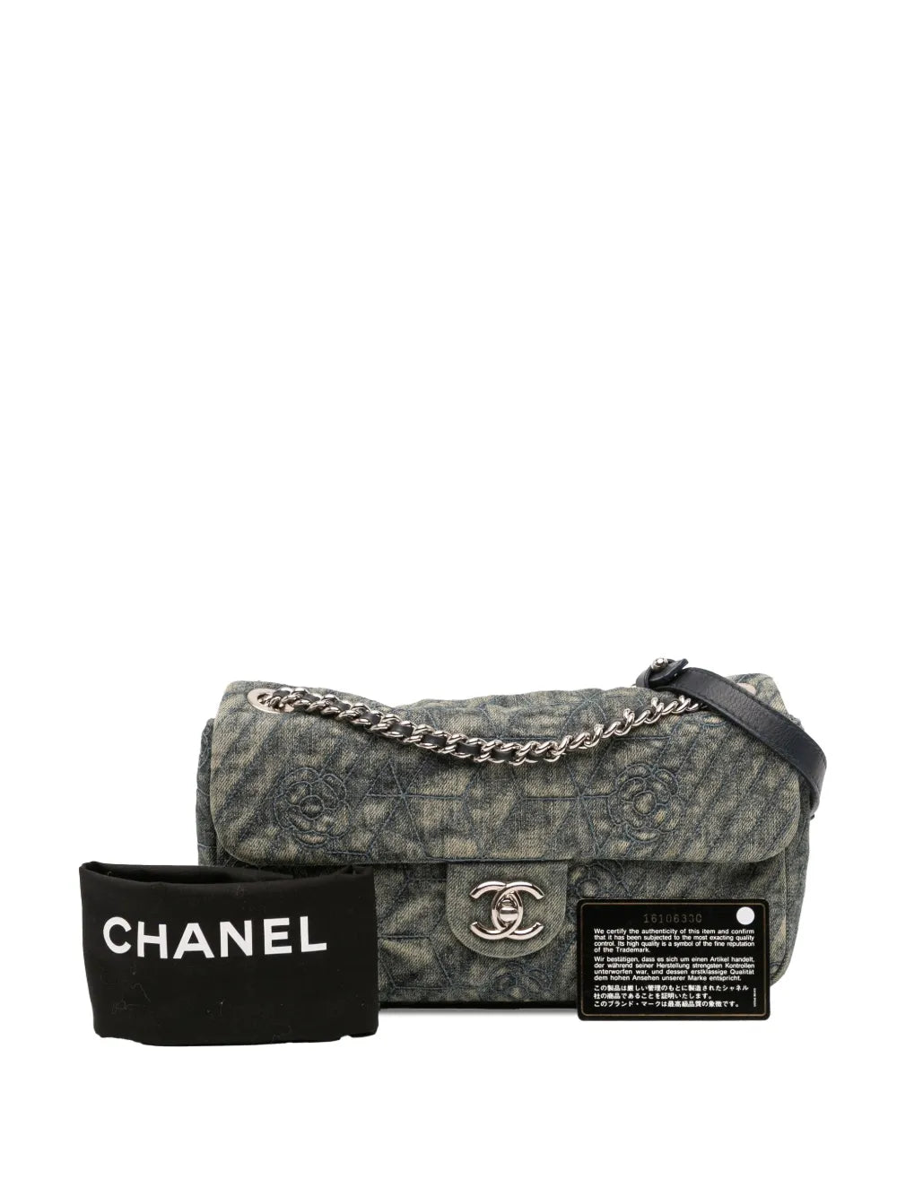 Pre-OwnedCHANEL Pre-Owned2012 Medium Embroidered Denim Camellia Flap shoulder bag