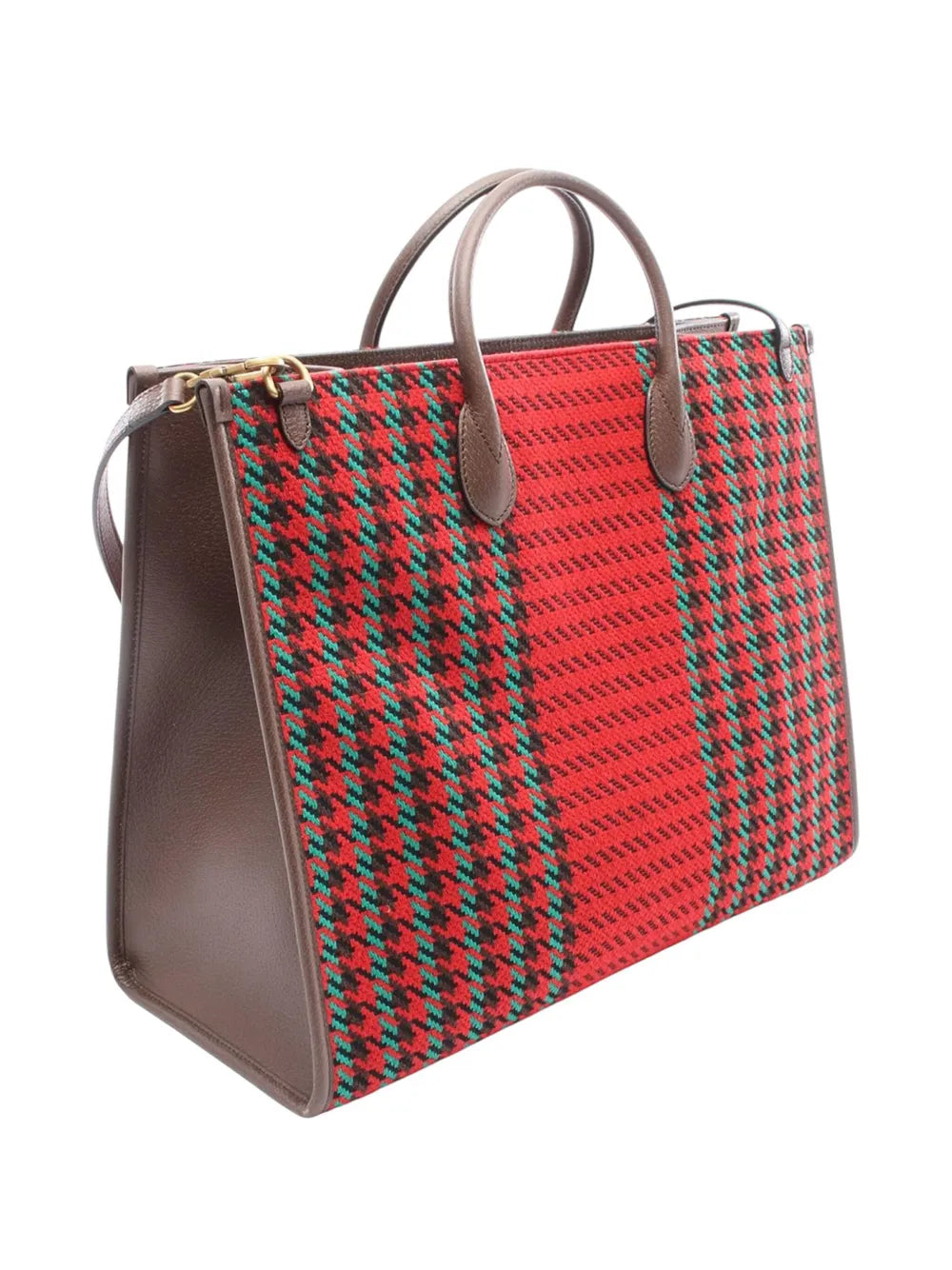 Pre-OwnedGucci Pre-Owned2016-2025 Interlocking G Tweed Houndstooth Stripe satchel