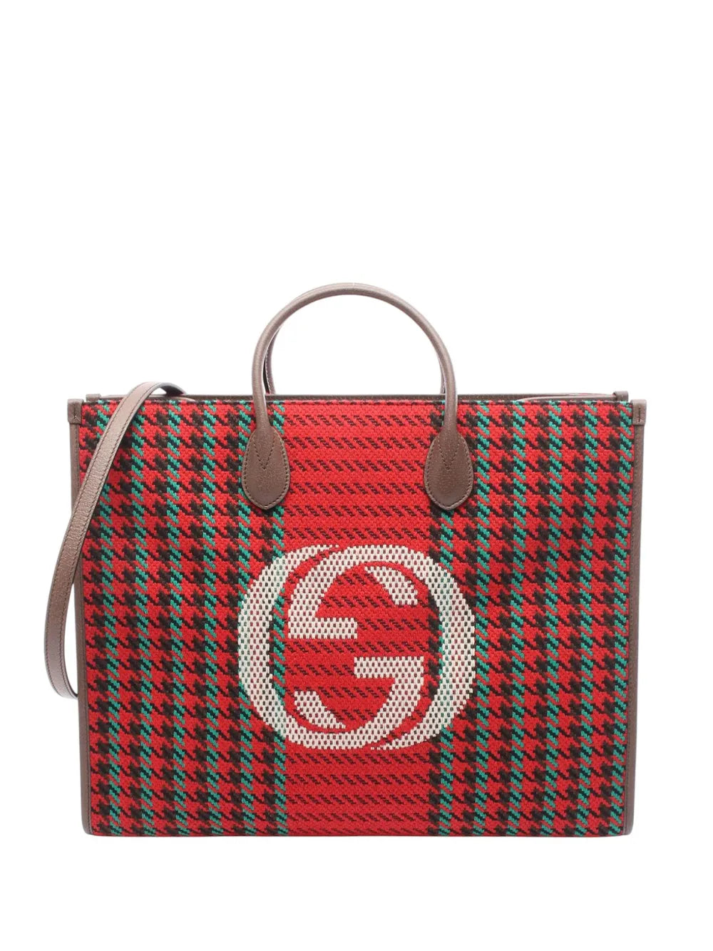 Pre-OwnedGucci Pre-Owned2016-2025 Interlocking G Tweed Houndstooth Stripe satchel
