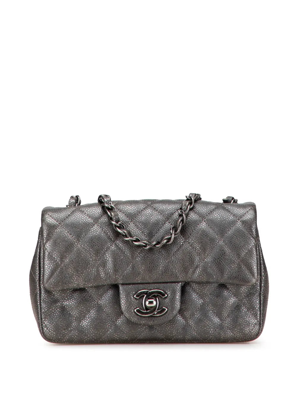 Pre-OwnedCHANEL Pre-Owned2015-2016 Mini Rectangular Classic Metallic Caviar Single Flap crossbody bag