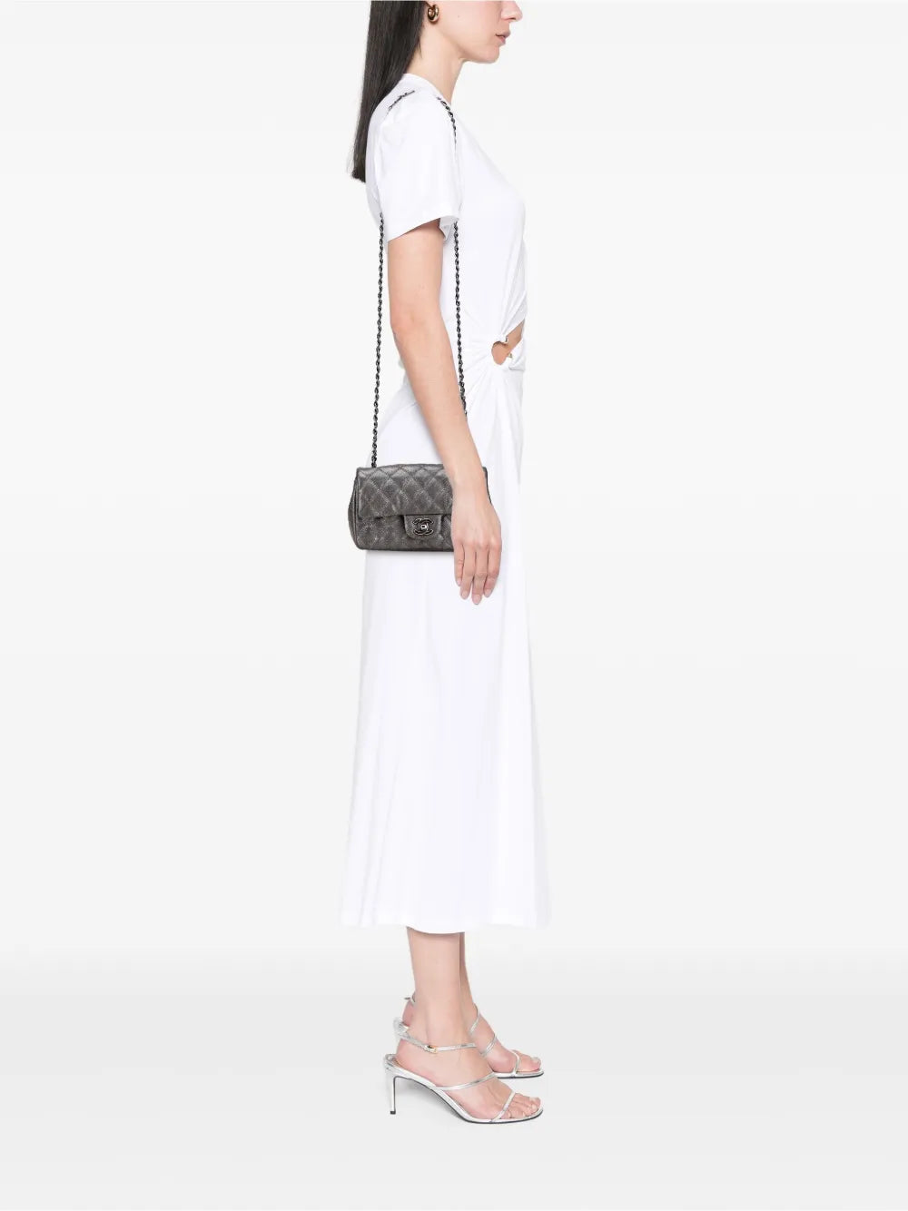 Pre-OwnedCHANEL Pre-Owned2015-2016 Mini Rectangular Classic Metallic Caviar Single Flap crossbody bag