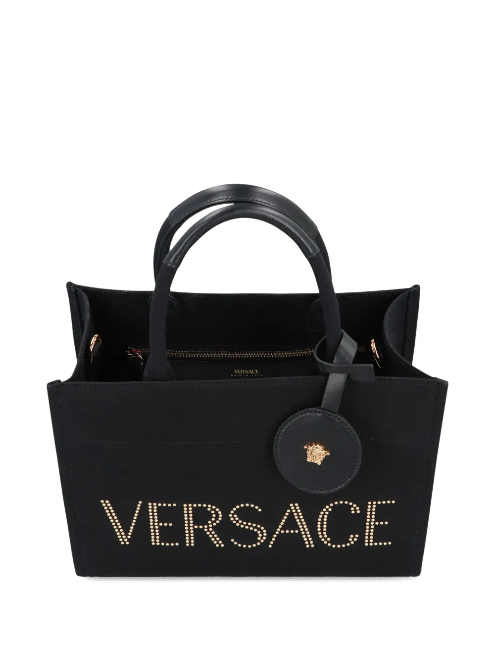 Versacestudded logo canvas tote bag