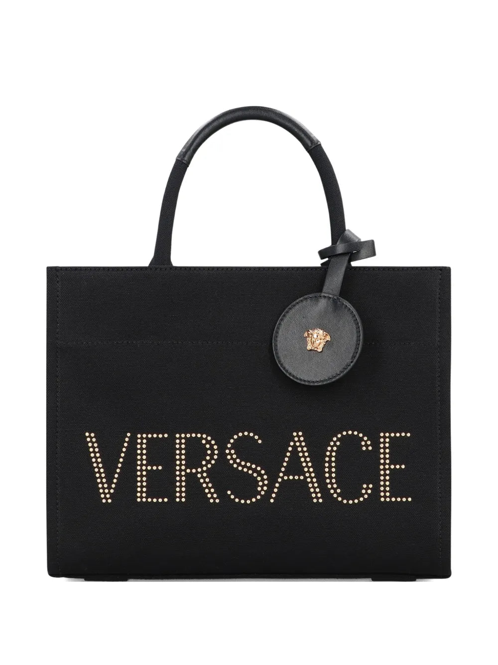 Versacestudded logo canvas tote bag