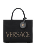 Versacestudded logo canvas tote bag
