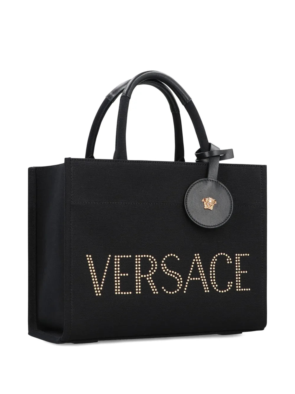Versacestudded logo canvas tote bag