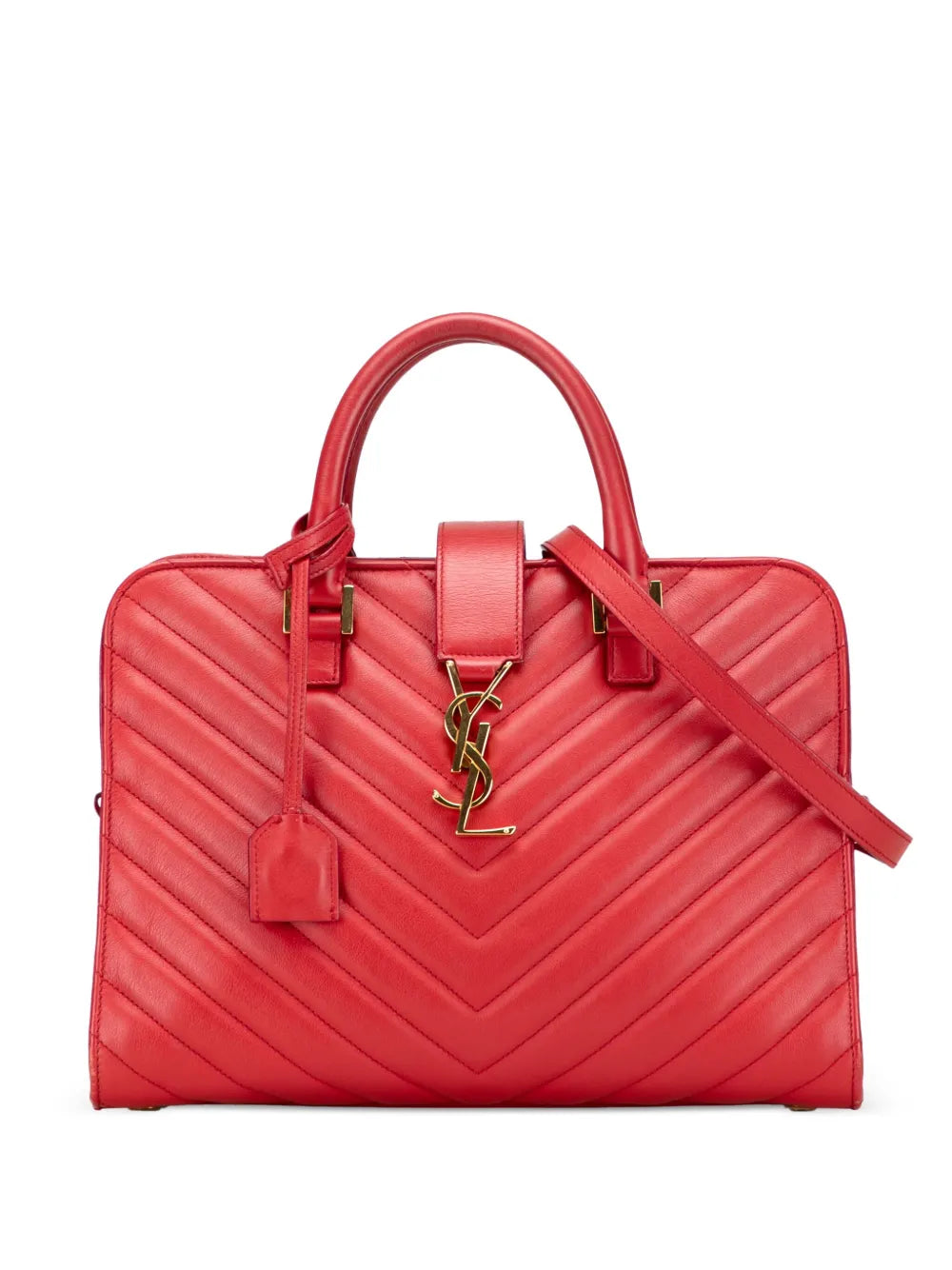 Pre-OwnedSaint Laurent Pre-Owned2014 Small Chevron Calfskin Monogram Cabas satchel