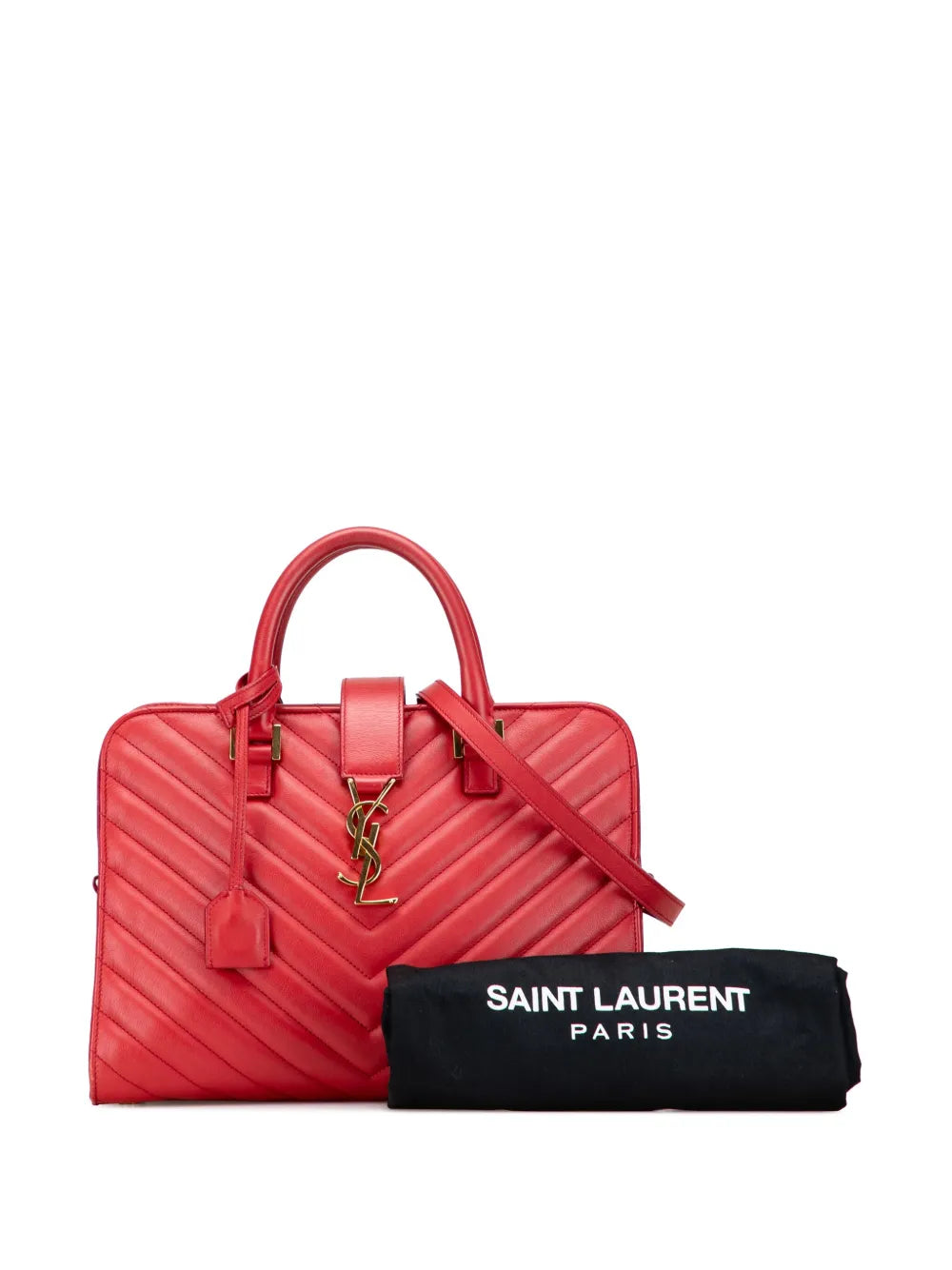 Pre-OwnedSaint Laurent Pre-Owned2014 Small Chevron Calfskin Monogram Cabas satchel