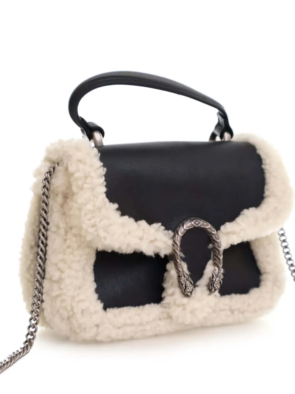 Pre-OwnedGucci Pre-Owned2016-2025 Mini Leather and Shearling Dionysus Top Handle Bag satchel