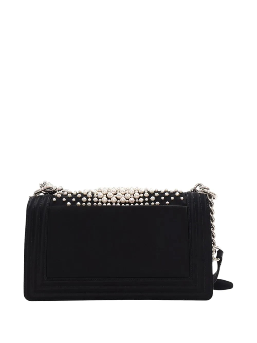 Pre-OwnedCHANEL Pre-Owned2015-2016 Old Medium Satin Pearl Embellished Boy Flap crossbody bag