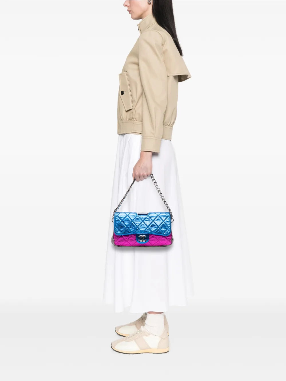 Pre-OwnedCHANEL Pre-Owned2008-2009 Multicolor Metallic Quilted Calfskin Modern Chain Flap Frame Bag shoulder bag