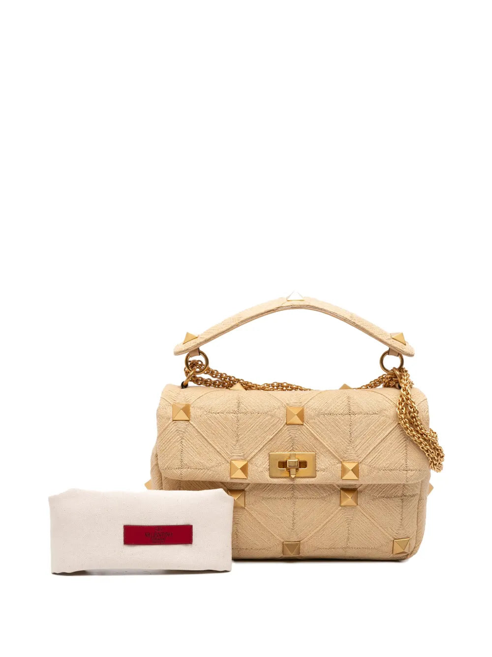 Pre-OwnedValentino Garavani Pre-Owned2018-2025 Large Raffia Roman Stud satchel