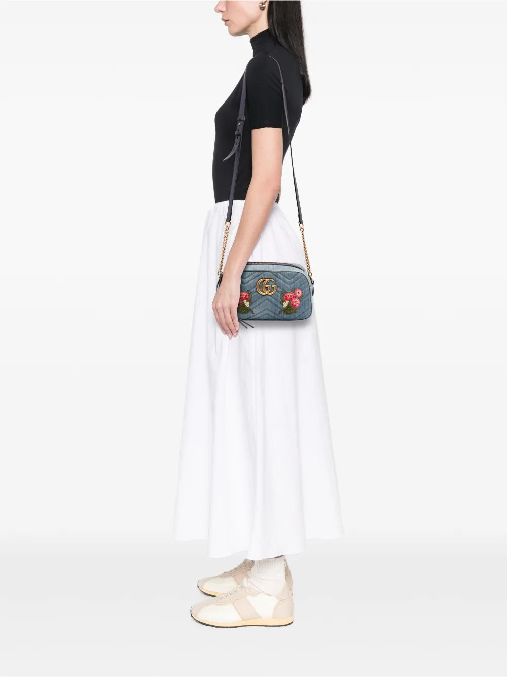 Pre-OwnedGucci Pre-Owned2016-2025 Small GG Marmont Embroidered Matelasse Denim crossbody bag