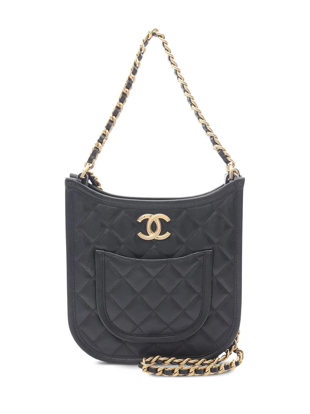 Pre-OwnedCHANEL Pre-Owned2021-2025 Small CC Quilted Lambskin Front Pocket Chain Hobo Bag satchel