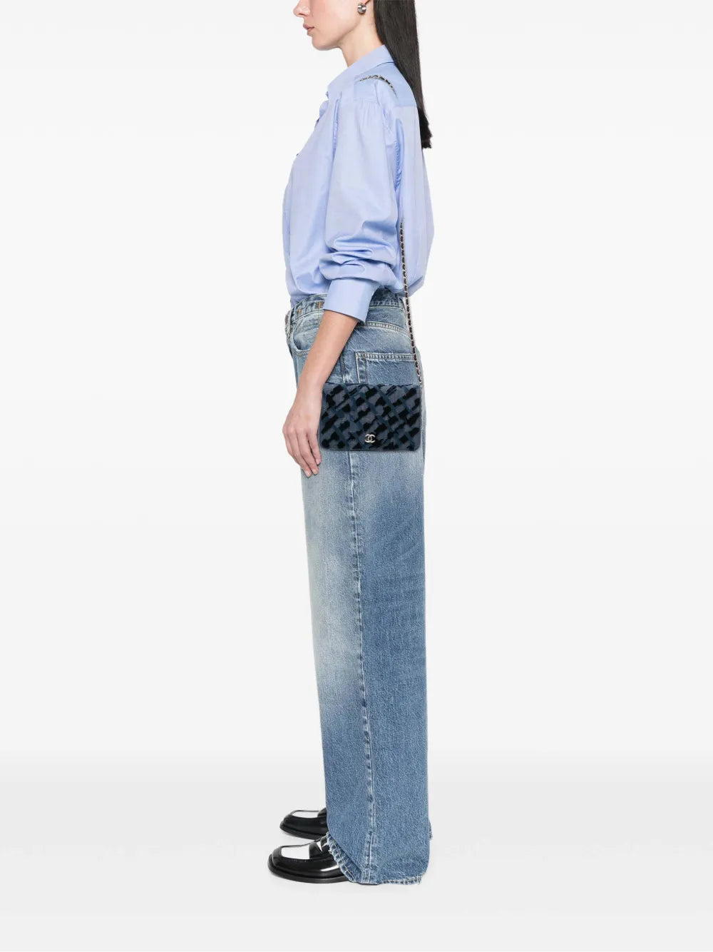Pre-OwnedCHANEL Pre-Owned2017-2018 Denim and Velvet Wallet On Chain crossbody bag