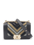 Pre-OwnedCHANEL Pre-Owned2019 Small Chevron Tweed and Lambskin Boy Flap crossbody bag