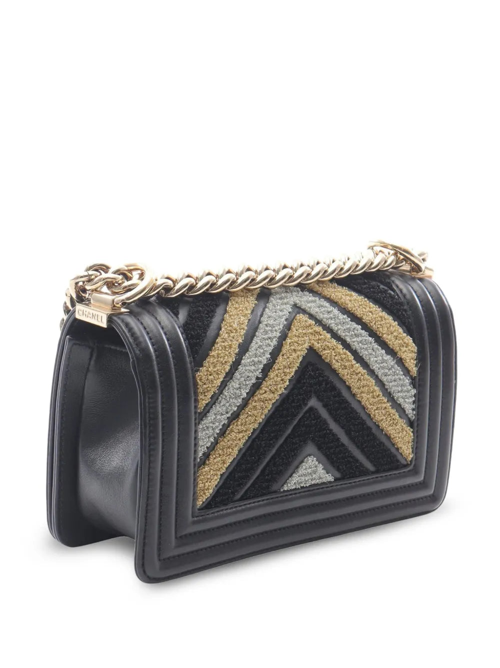 Pre-OwnedCHANEL Pre-Owned2019 Small Chevron Tweed and Lambskin Boy Flap crossbody bag