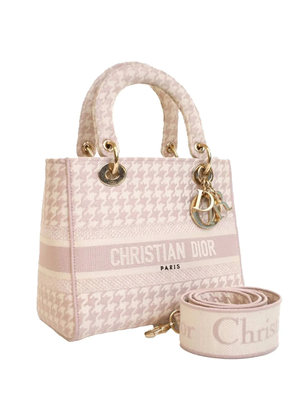 Pre-OwnedChristian Dior Pre-Owned2021 Medium Embroidered Canvas Houndstooth Lady D Lite satchel