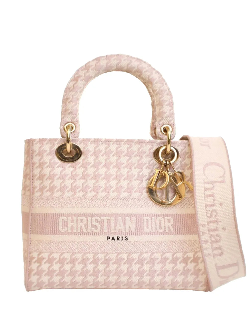 Pre-OwnedChristian Dior Pre-Owned2021 Medium Embroidered Canvas Houndstooth Lady D Lite satchel