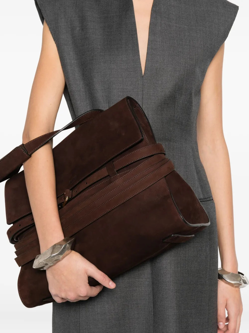 Moschinobuckle nubuck leather tote bag