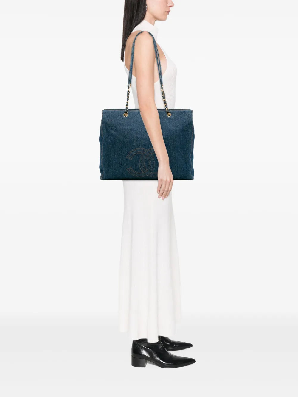 Pre-OwnedCHANEL Pre-Owned1996-1997 CC Denim Chain tote bag