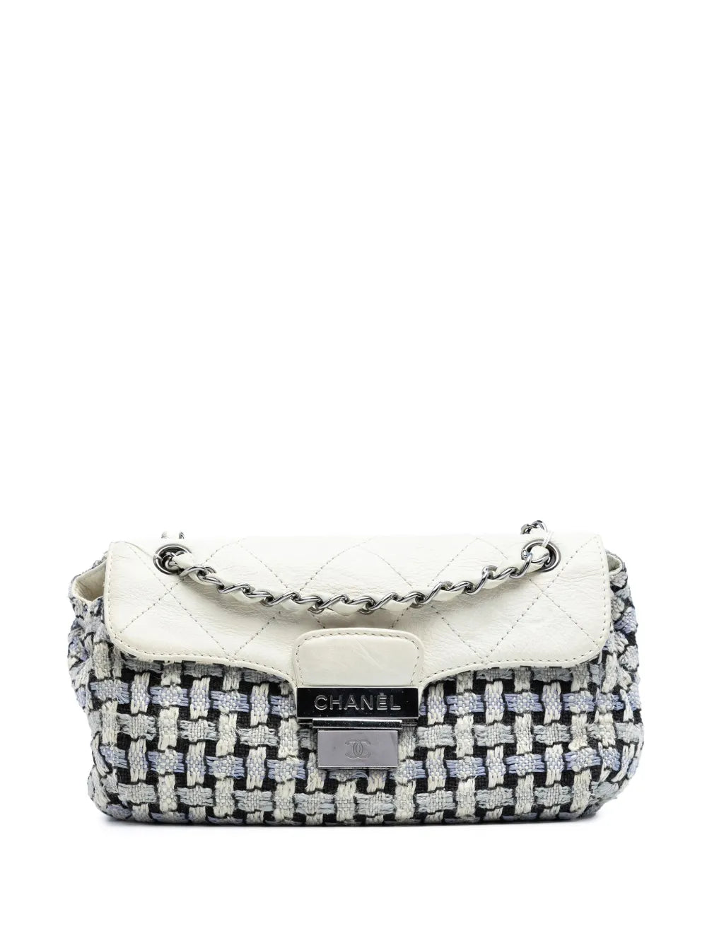 Pre-OwnedCHANEL Pre-Owned2004-2005 Tweed and Calfskin Woven Single Flap shoulder bag