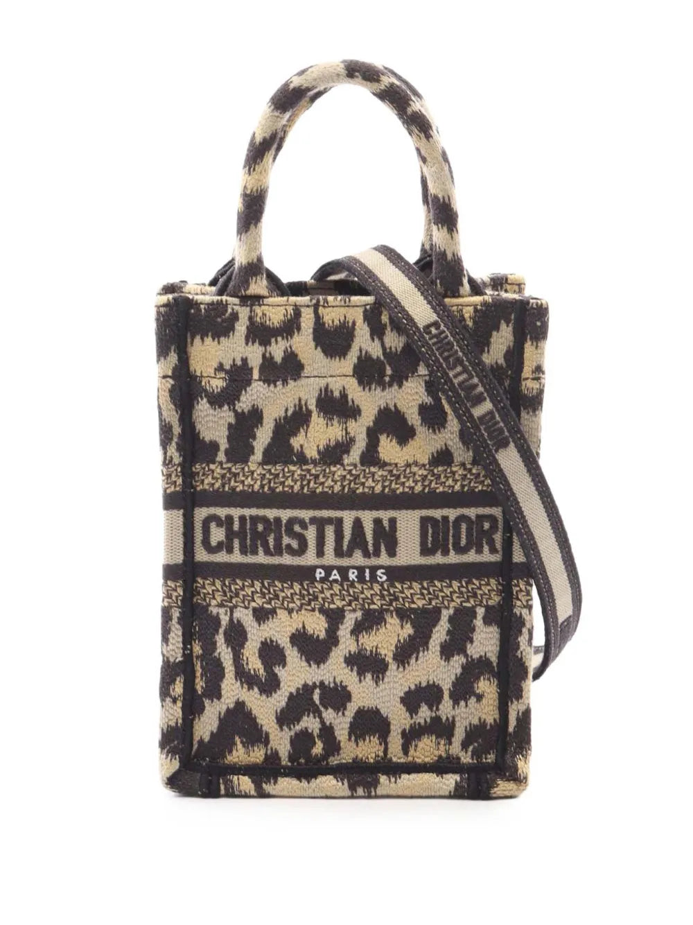 Pre-OwnedChristian Dior Pre-Owned2022 Mizza Mini Embroidered Canvas Leopard Vertical Book Tote satchel