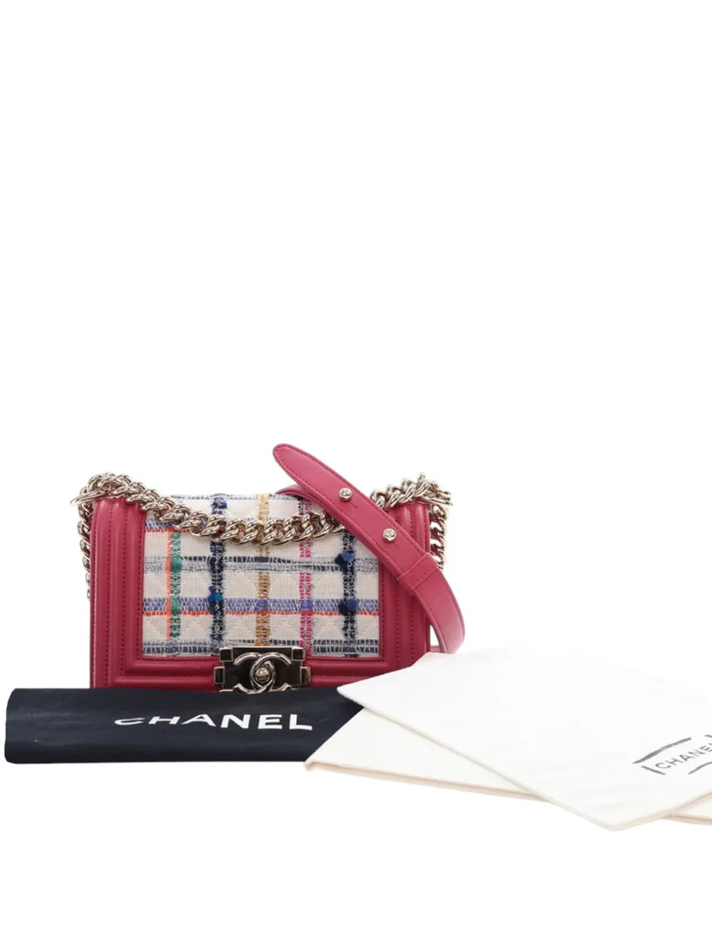 Pre-OwnedCHANEL Pre-Owned2018-2019 Small Tweed and Lambskin Boy Flap crossbody bag