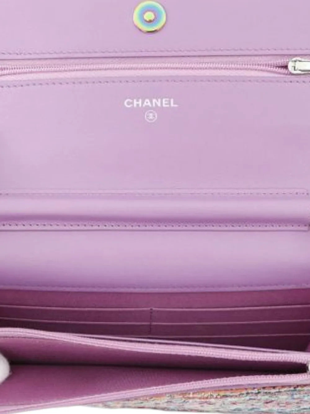 Pre-OwnedCHANEL Pre-Owned2019 CC Quilted Tweed Rainbow Hardware Wallet on Chain crossbody bag