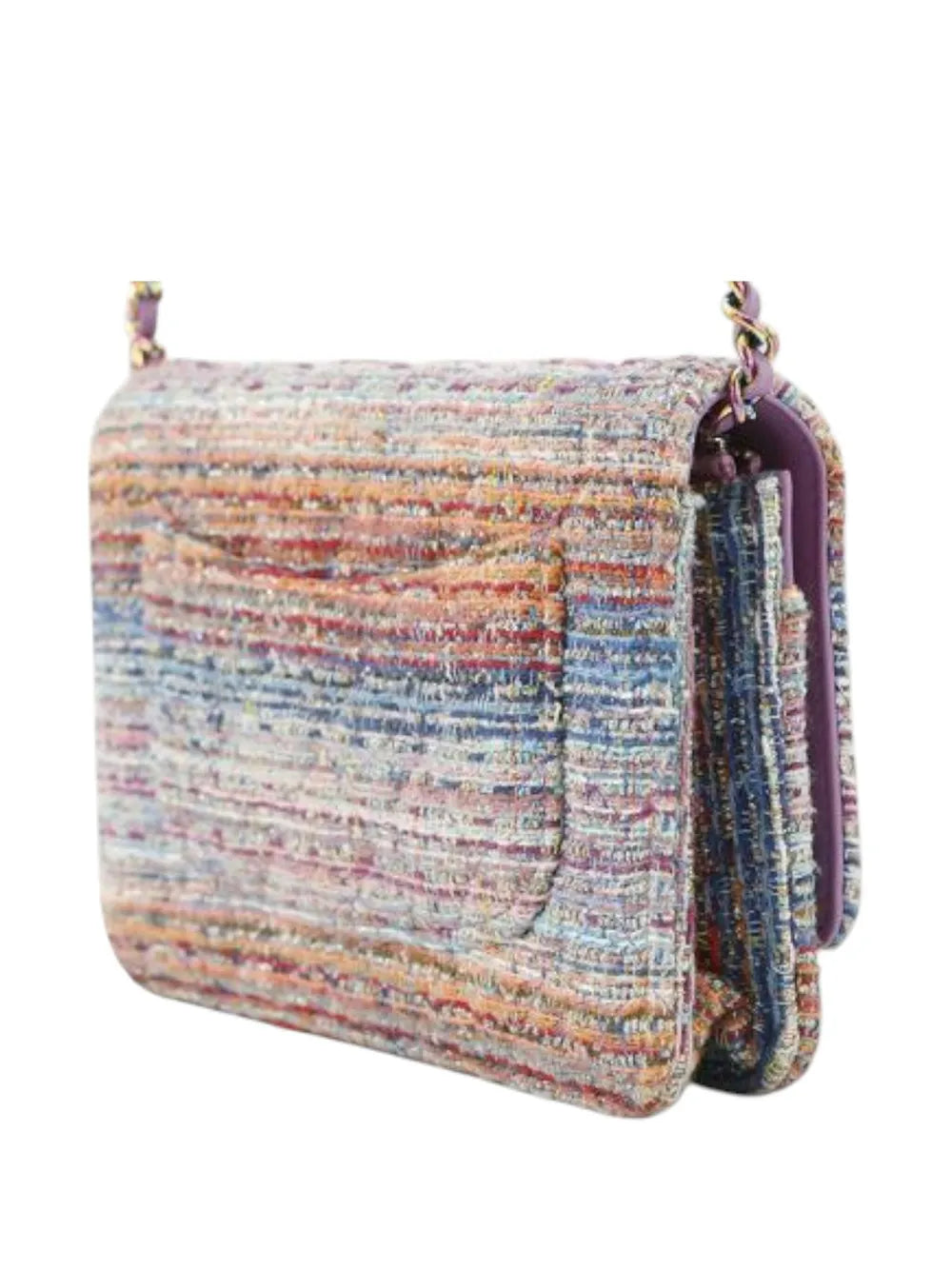 Pre-OwnedCHANEL Pre-Owned2019 CC Quilted Tweed Rainbow Hardware Wallet on Chain crossbody bag