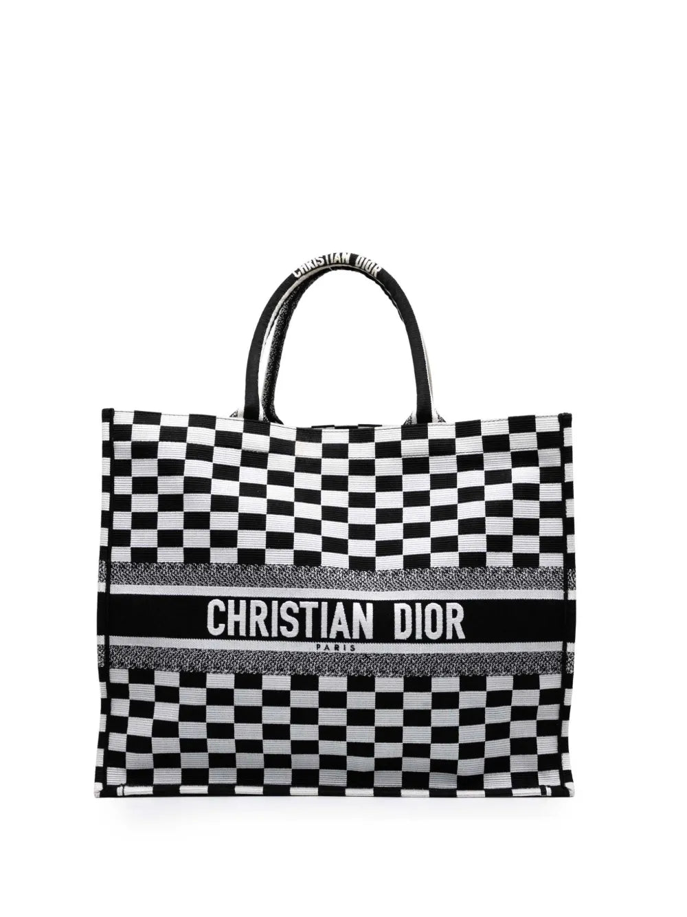 Pre-OwnedChristian Dior Pre-Owned2018 Large Embroidered Canvas Checkered Book tote bag
