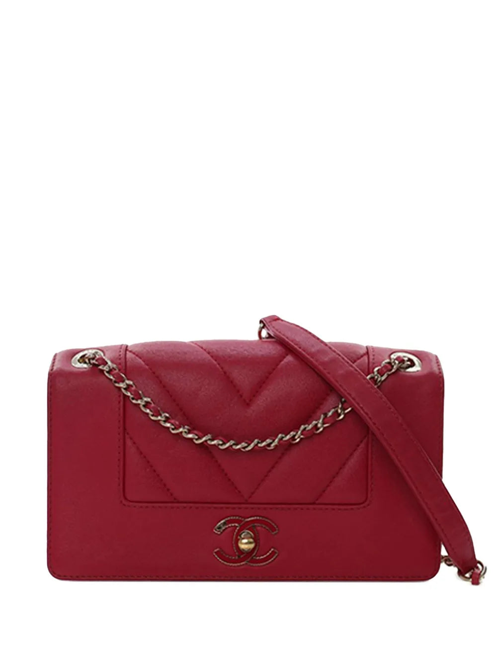 Pre-OwnedCHANEL Pre-Owned2017-2018 Mini Quilted Chevron Sheepskin Mademoiselle Flap crossbody bag