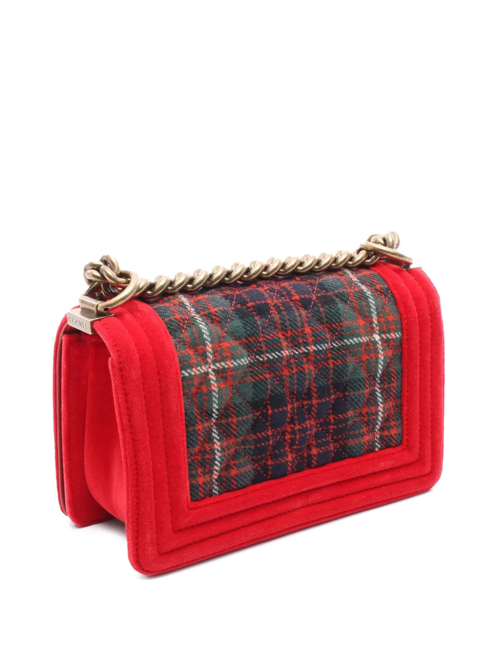 Pre-OwnedCHANEL Pre-Owned2013-2014 Small Quilted Tweed and Velvet Boy Flap crossbody bag