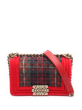 Pre-OwnedCHANEL Pre-Owned2013-2014 Small Quilted Tweed and Velvet Boy Flap crossbody bag