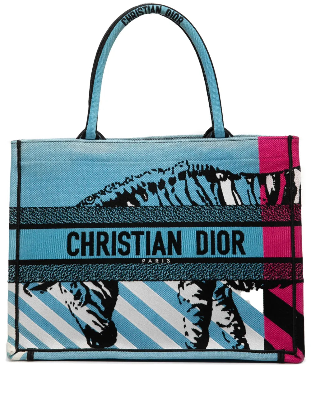 Pre-OwnedChristian Dior Pre-Owned2022 Medium Embroidered Canvas Zebra D Jungle Pop Book tote bag