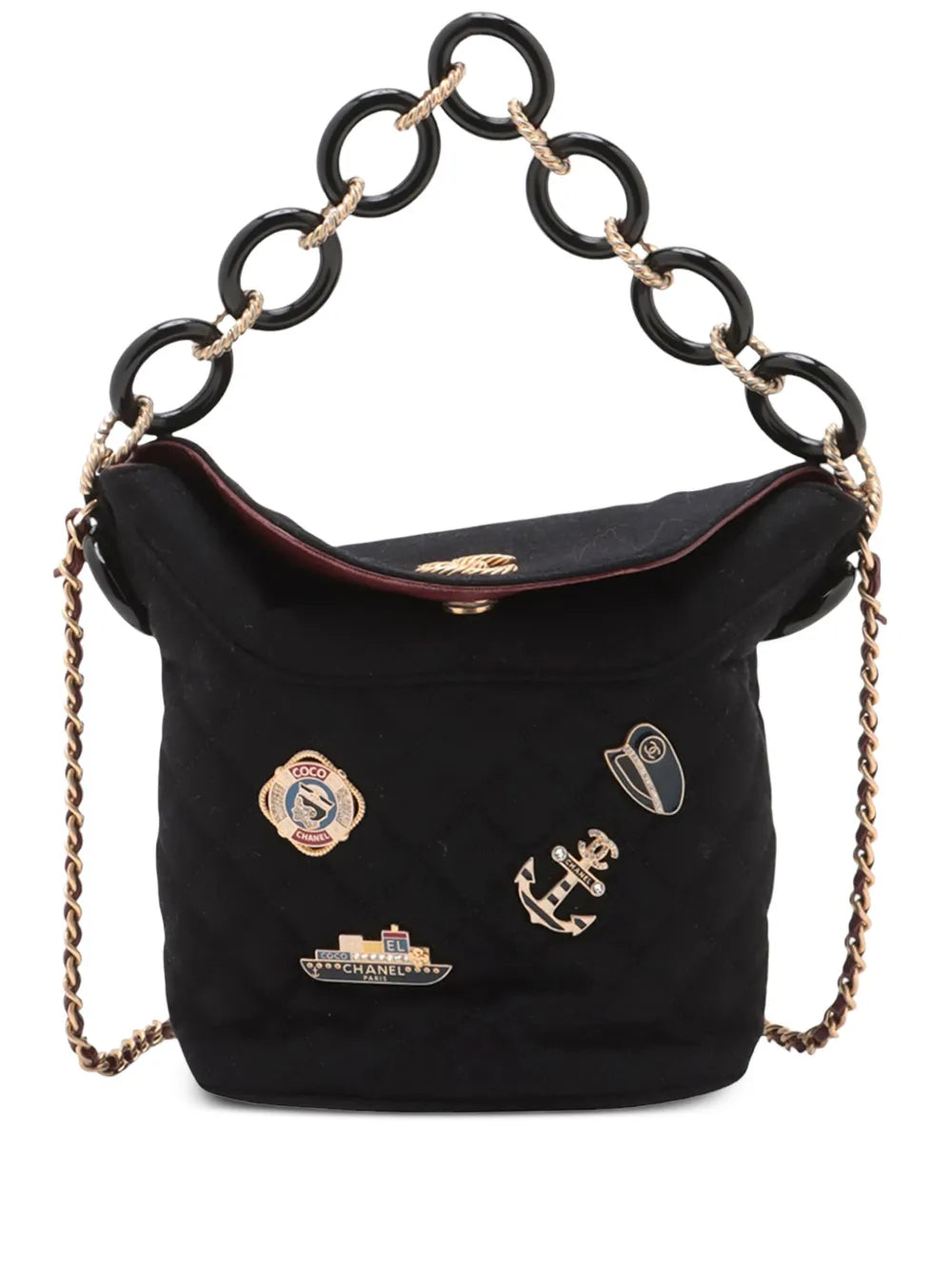 Pre-OwnedCHANEL Pre-Owned2018 Paris Hamburg Quilted Wool Coco Sailor Charms bucket bag