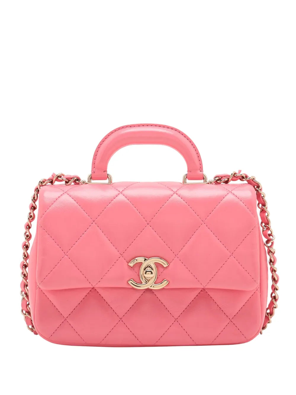 Pre-OwnedCHANEL Pre-Owned2021-2025 Mini Quilted Shiny Lambskin Coco Trip Flap satchel